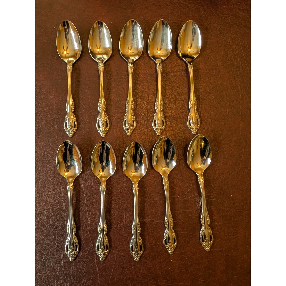 Oneida Community Brahms Stainless Steel Teaspoons Set of 10 Floral Scroll Design